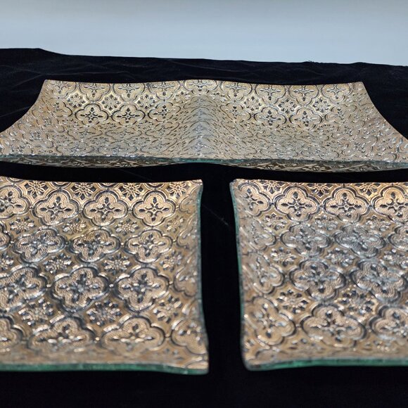 Georges Briard Hollywood Regency Relish Dish Trays Double & Single Gold Textured - Picture 2 of 10